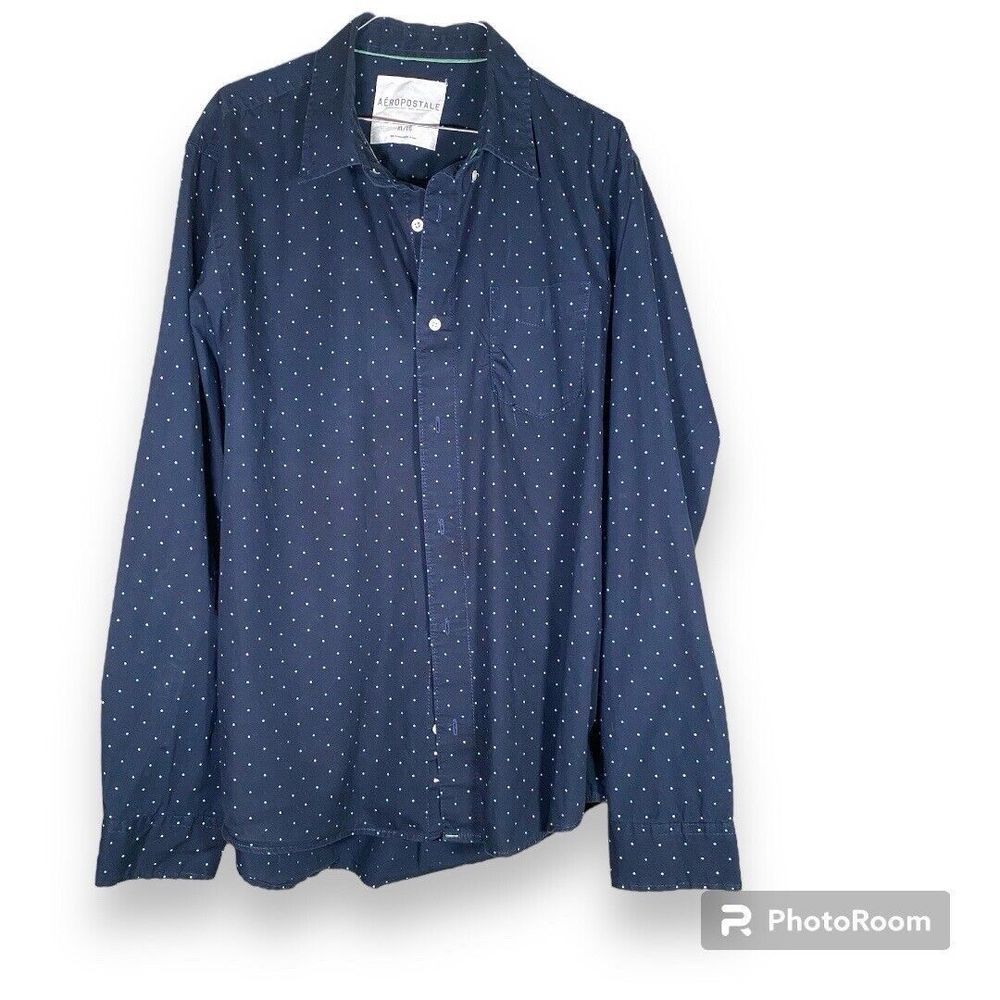 Aeropostale Men Long Sleeve Dress Shirt Size XL Navy Blue